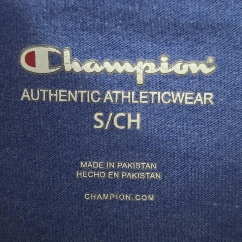 Champion Shirt Mens Small Blue Big Logo Graphic Tagless Tee Top Crewneck - Picture 7 of 8